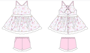 GSSO3302 RTS Ensemble de vêtements pour petite fille active, imprimé fleurs roses et pois, manches courtes, vente en gros pour enfants - Product Image 5