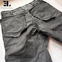 Pantalon en jean évasé LARSUR personnalisé, effet vieilli, enduit de cire, déchiré, style streetwear, imprimé, coupe bootcut pour homme