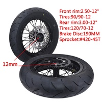 Ensemble de roues Supermoto avant/arrière de 12 pouces, jantes 2.50-12 et 3.00-12 avec pneus 90/90-12 et 120/70-12, kit de pignon