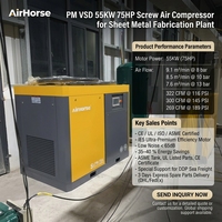 Compresseur d'air à vis 55KW 75HP 10 bars 300 CFM PM VSD à économie d'énergie 35% CE ASME pour usine de fabrication de tôles, fonctionnement 24/7