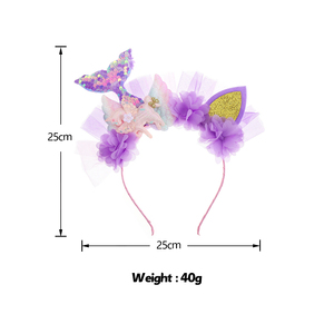 عصابة رأس على شكل أذن أرنب مع زهور ونجم البحر وحورية البحر للتنكر، عصابة شعر بفيونكات لامعة وأذني فأر للنساء والفتيات - Product Image 2