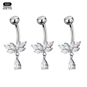 G23 <b>Titanium</b> Belly Button <b>Ring</b> Flower Shape 5A Zircon Prong Setting Navel Jewelry For Women - Product Image 5