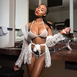 New Arrive adult girls womens showing nipples sexy open crotch plus size transparent hot two piece lingerie set underwear