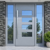 Porte d'entrée moderne en aluminium avec fenêtres latérales, bandes décoratives, isolation thermique et sécurité antivol