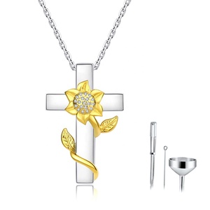 de la joyería de la plata esterlina De La Cruz de girasol para siempre en <span class=keywords><strong>mi</strong></span> corazón colgante de urna de Collar para las mujeres - Product Image 1