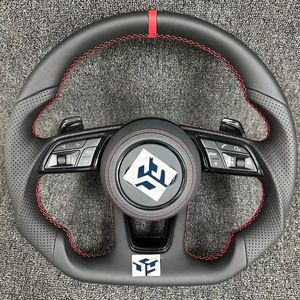 <span class=keywords><strong>Volant</strong></span> en cuir perforé à fond plat de style RS <span class=keywords><strong>SLine</strong></span> personnalisé pour Audi A3 A4 B7 A6 C7 R8 RS3 A7 RS5 RS6 A8 Q5 Q8 - Product Image 1