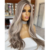 Longue ligne droite Luxe couleur perruques cheveux humains brun cendré blond vague naturelle Transparent avant de lacet perruques sans colle perruques de cheveux humains