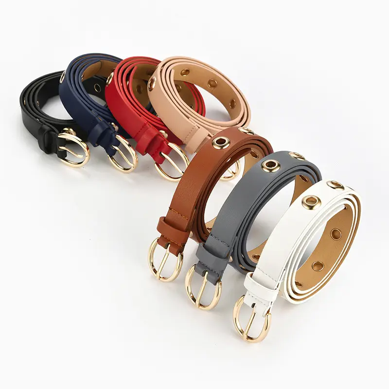 110*2cm Women Casual Punk Red White Camel Brown Alloy Eyelets Pu Leather Belt For Women Female
