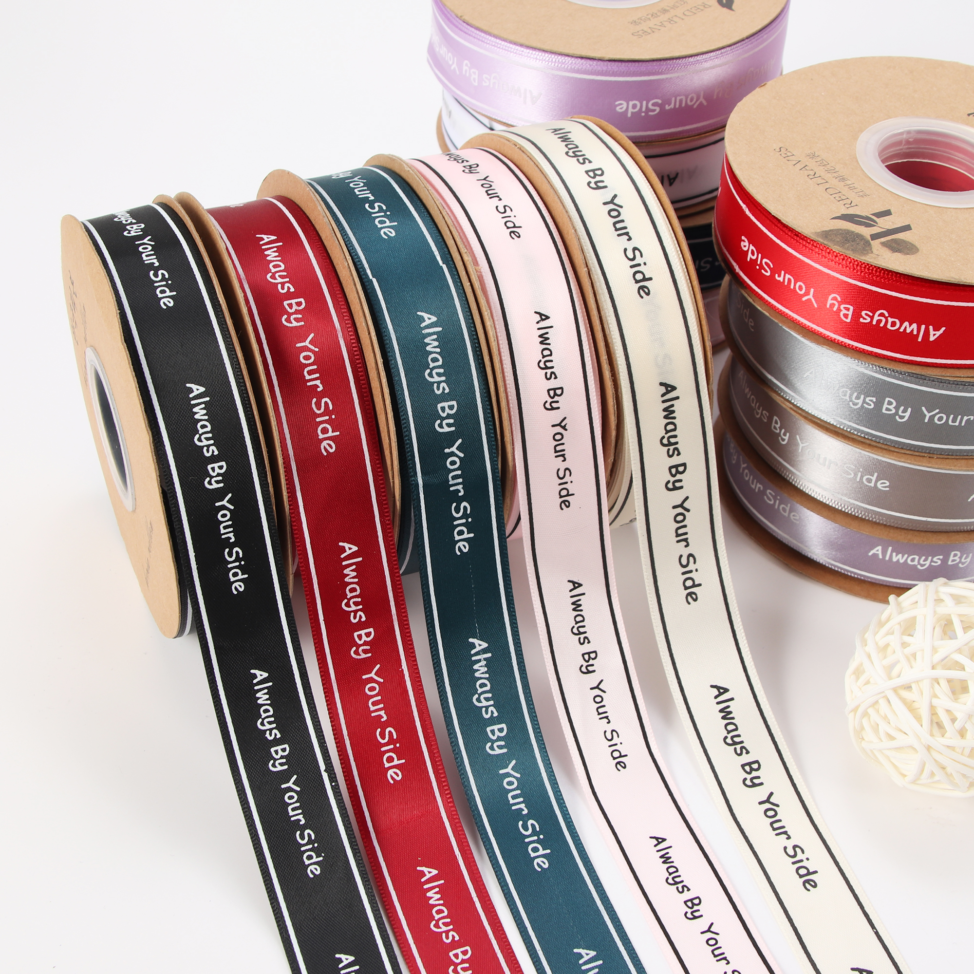 2.5cm Printed Packaging Ribbon with English Decoration Wholesale Sales of Gift Ribbons Customised Logo Gift Wrapping Ribbon Roll