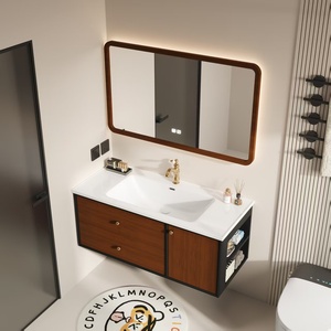 Nuevo gabinete de baño de lavabo integrado de cerámica de nogal de estilo medieval, combinación de lavabo de baño, gabinete de lavabo - Product Image 4