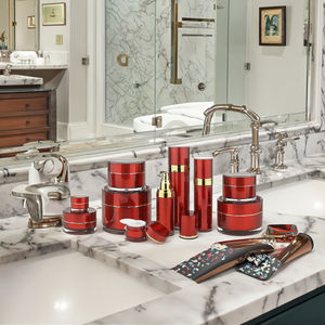 Envases Cosméticos de Plástico de Lujo, Frascos Vacíos para Limpiador Facial, Color Negro y Dorado, para Rango de 5g-200g, Material PMMA, Tapa Blanca, 250g - Product Image 1