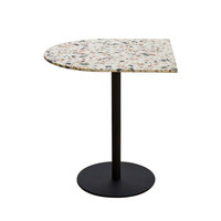 Table à manger demi-lune en terrazzo nordique, plateau en placage de bois massif, base en acier, pour café commercial, réception, bureau de négociation