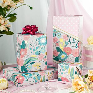Pink Floral Wrapping <b>Paper</b> 17in x 32.8ft Reversible Gift <b>Wrap</b> For Baby Shower Birthday Valentine's Day Mother's Day - Product Image 4