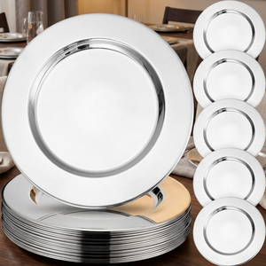 Assiette de présentation en acier inoxydable, couleur argent, écologique, durable, luxueuse, élégante, ajoute une touche royale aux événements de Thanksgiving, 100 pièces - Product Image 1