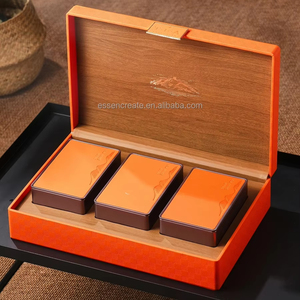 Lujosa caja <span class=keywords><strong>de</strong></span> regalo <span class=keywords><strong>de</strong></span> cuero para té See Mountain <span class=keywords><strong>Series</strong></span> Color rojo naranja o marrón Tres o <span class=keywords><strong>cuatro</strong></span> cajas <span class=keywords><strong>de</strong></span> hierro - Product Image 2