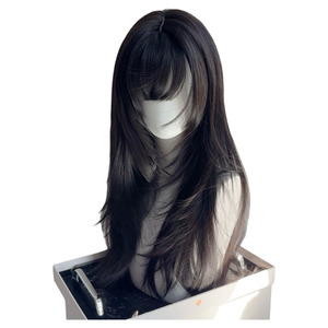 Perruque longue et droite de style japonais avec frange latérale, densité 130, fibre Kanekalon, ligne de cheveux naturelle, couvre-tête complet - Product Image 2