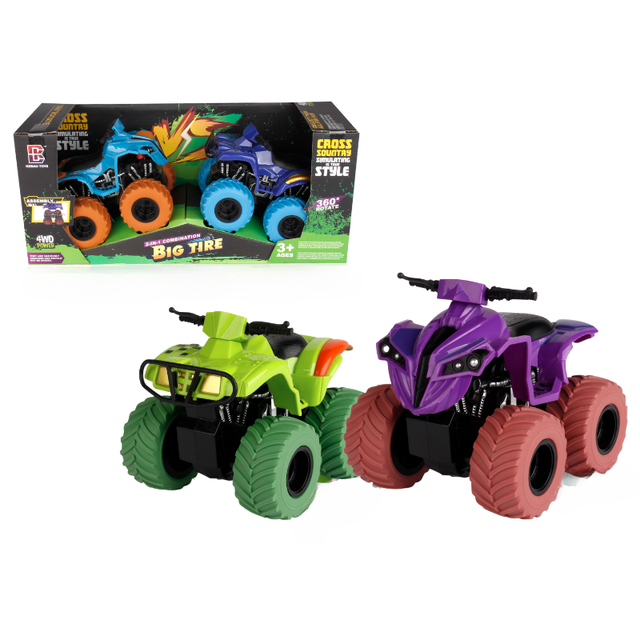 PANDAS 4WD Inertia Plastic ATV Monster Truck Die-cast Big Wheel Truck Stunt Spinning Car Toy for Boys