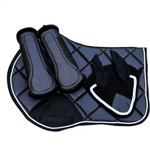 Juego de almohadillas para silla de montar, accesorios ecuestres, botas de cepillado suaves y absorbentes de impactos, gorro antimosquitos de malla transpirable - Product Image 1