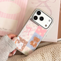 Coque de téléphone magnétique pour Apple 17 Pro Max, iPhone 16, iPhone 14, iPhone 13, iPhone 15, avec motif ours de dessin animé à changement de couleur et support magnétique