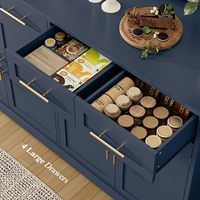 Buffet de cuisine bleu haut avec 4 tiroirs, grand meuble de bar à café, table de buffet moderne pour salle à manger et salon