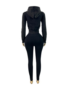 Sportieve dames 2-delige set trainingspak lange mouwen jas + skinny leggings matchende streetwear outfit - Product Image 3