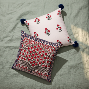 PRABHAVA Hand Block Printed Floral Cotton Throw <b>Pillow</b> Cover <b>Square</b> Zipper Washable Customizable 16x16 600TC Decorative - Product Image 1
