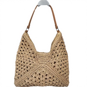 Bolso Tote Casual de Gran Capacidad con Dos Asas, Cierre Abierto, Forro de Poliéster, Moda, Cuerda de Papel Tejida, Paja - Product Image 1