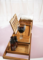 Plateau de baignoire en teck avec support pour livre et verre à vin pour fournitures de bain et de toilette