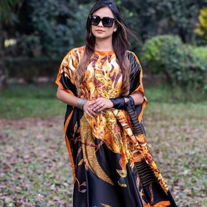2024 nuevos vestidos africanos de seda a la moda para mujer, vestidos estampados, túnicas de seda de diseñador de lujo con Hijabs, vestido de seda suelto para mujer, caftán