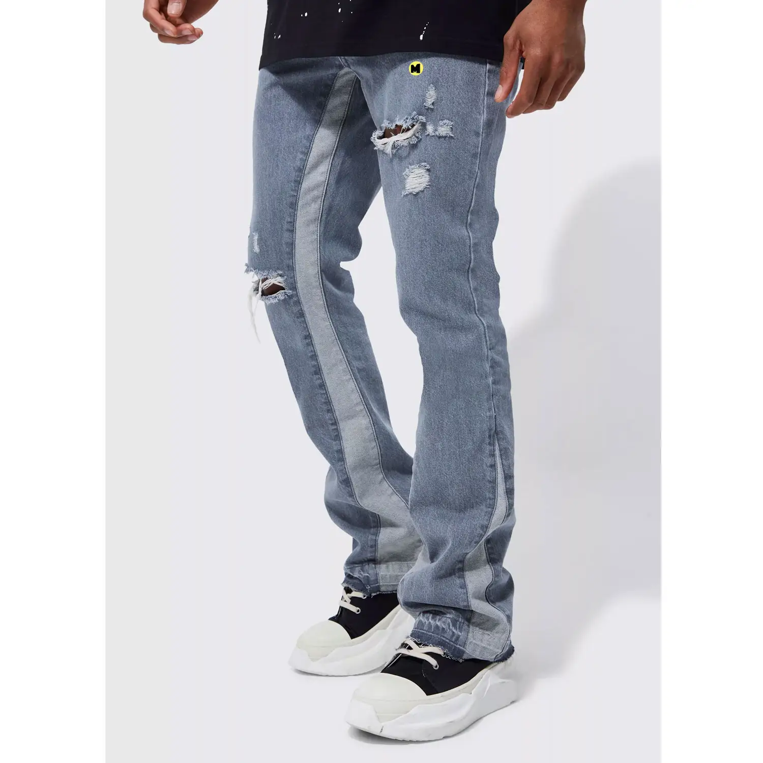 Slim svasati con pannello In difficoltà Jeans da uomo Bootcut Jeans In pantaloni Skinny Jeans Design personalizzato da uomo abbigliamento moda all'ingrosso