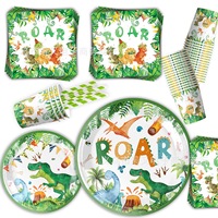 Articles de fête d'anniversaire sur le thème des dinosaures, vaisselle jetable pour enfants, assiettes, serviettes, gobelets pour 10 invités
