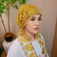 Hijab de luxe lourd à franges queue de poisson pour femme musulmane - Voile en dentelle tournesol avec liens ajustables