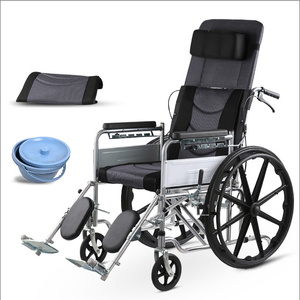 Fauteuil roulant manuel entièrement inclinable pliant en tuyau d'acier épaissi avec repose-jambes réglable en Offre Spéciale avec <span class=keywords><strong>commode</strong></span> - Product Image 1