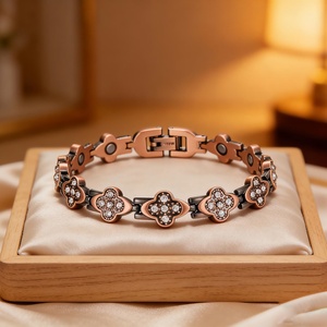Adjustable Pure <b>Copper</b> Biomagnet Classic Women's <b>Bracelet</b> Clover Pattern Inlaid Gemstones Strong Magnetic Therapy Customizable - Product Image 2