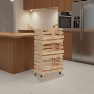 Carrito de Cocina Portátil de Madera de Pino Maciza con 4 Estantes, 14.6x11.8x31.5 Pulgadas - Product Image 2