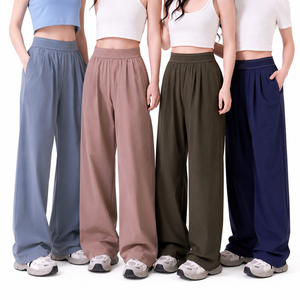 Pantalon décontracté pour femme, taille haute, coupe large, style décontracté, pantalon ample, mode minimaliste, vêtements de travail, en stock - Product Image 1