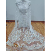 Tissu de dentelle à sequins et perles multicolores de style français délicat DELACE RX pour robe de mariée avec dentelle de robe de mariée de type filet