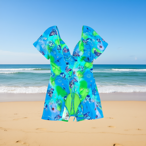 Costume da bagno intero HJD blu verde floreale modellante contenitivo per ragazze taglie 4, 6, 8, 10, 12, 14 - Product Image 2