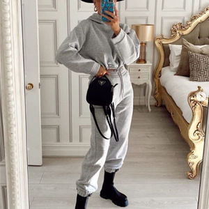 <span class=keywords><strong>B</strong></span>ộ đồ tập thể thao nữ có sẵn, áo hoodie ngắn tay ấm áp và quần thể thao, phong cách thường ngày - Product Image 5