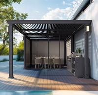 Kits de Techo de Pérgola de Aluminio para Jardín, Cubierta para Patio Trasero de 4m x 3m, Toldo Retráctil con Techo de Lamas y Pantalla
