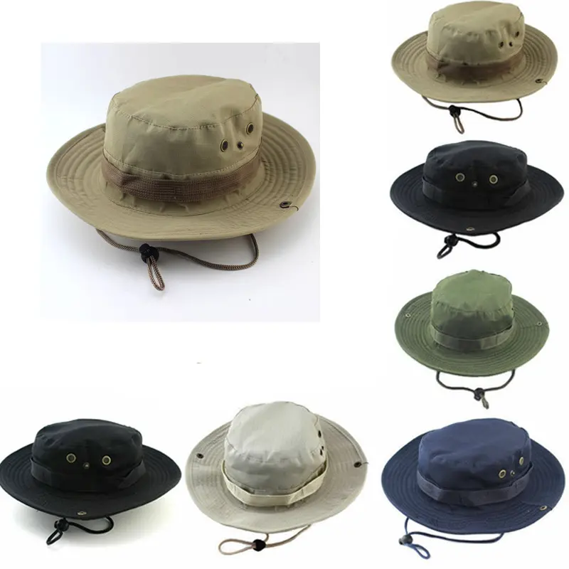 HB14 wholesale wide brim boonie fishing hat embroidery logo custom bucket hat with string