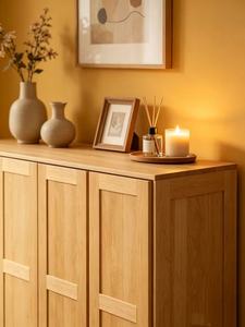 Armoire 4 portes en chêne clair de qualité supérieure avec panneaux horizontaux, organisateur de vêtements moderne et minimaliste pour chambre à coucher - Product Image 2