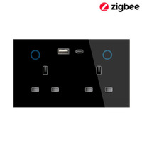 Prise murale intelligente industrielle ABS 147 mm Zigbee norme britannique USB+C PD20W 16A à charge rapide avec 2 prises et fonction de mesure de puissance