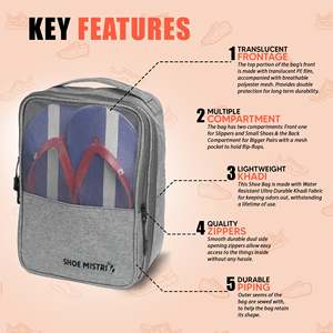 Shoe Mistri Travel Shoe Cover Holds 3 Pairs with Mesh Window Portable Shoe Organizer <b>Storage</b> Pouch for Travel Gym <b>Grey</b> - Product Image 6