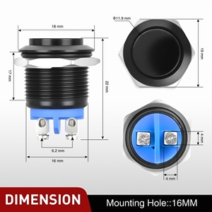 12mm 16mm 19mm 22m Metal Düz Başlı Basmalı Düğme Anahtarı, Paslanmaz Çelik Anlık Dokunmatik Anahtar, Araba Kornası/Çalırtıcı Kontak Anahtarı - Product Image 2