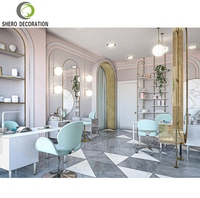 Miroir de salon de beauté vert, station de coiffure, design d'intérieur de salon de barbier, ensemble de mobilier de salon professionnel |    Conception complète de salon de beauté