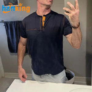 Camiseta Henley de Manga Corta para Hombre Ehanking, Informal, de Color Sólido, Transpirable, para Golf, Deportes, con Bolsillo de Poliéster - Product Image 6