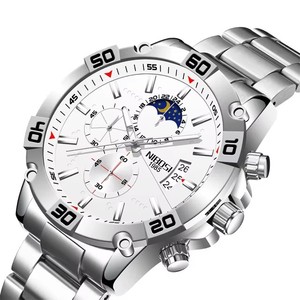 Montre chronographe pour homme avec cadran phase de lune, affichage de la <span class=keywords><strong>date</strong></span>, bracelet en acier, boîtier argenté - Product Image 3
