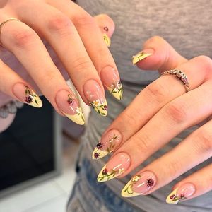 Ongles en acrylique fantaisie printaniers, peints à la main, motif coccinelle et fleur, avec pointes <span class=keywords><strong>jaune</strong></span> <span class=keywords><strong>pastel</strong></span>, pour des looks saisissants, fournitures pour ongles - Product Image 1