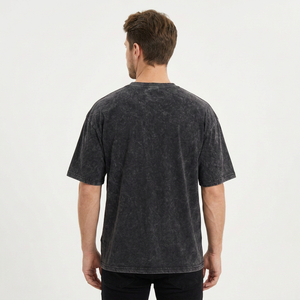 T-shirt en coton lavé surdimensionné pour homme, manches courtes, col rond, couleur unie, style décontracté, tissu jersey - Product Image 3